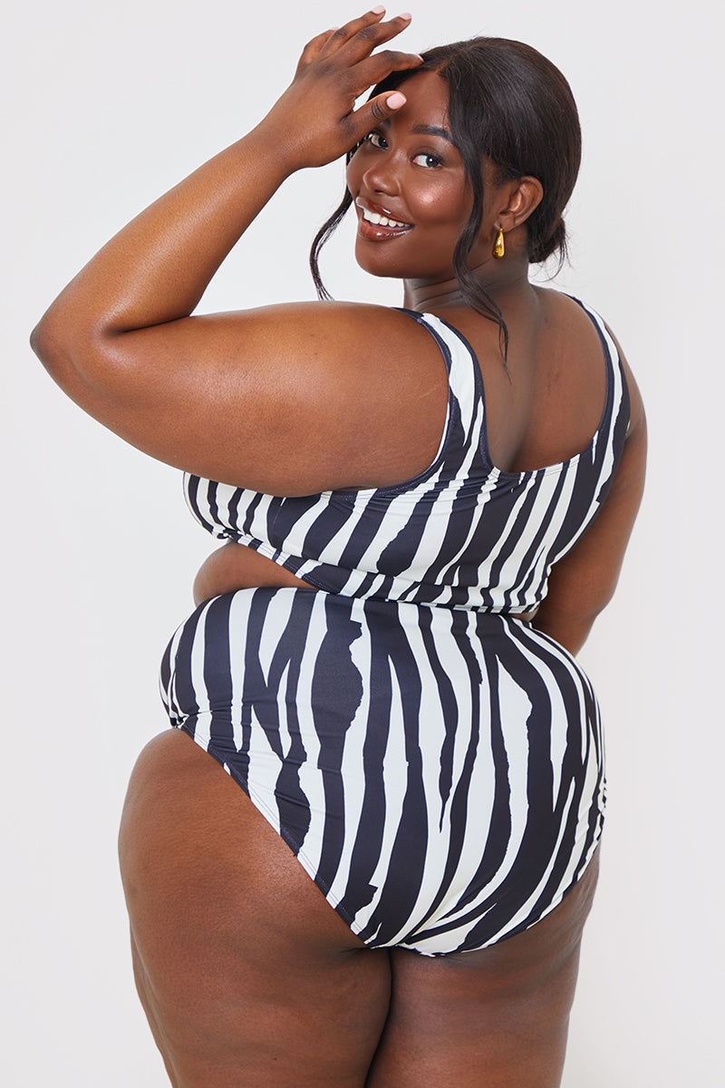 Zebra Ruched Front Square Neck Bikini Top