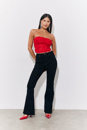 Red 3D Floral Bandeau Top