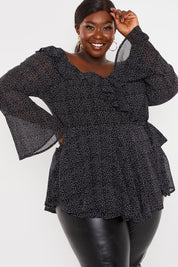 Polka Dot Print Off The Shoulder Top With Tie Waist