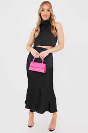 Satin Draped High Neck Co Ord Top