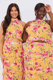 Floral Chiffon Halter Co-Ord Crop Top