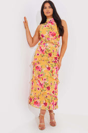 Floral Chiffon Halter Co-Ord Crop Top