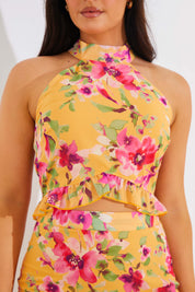 Floral Chiffon Halter Co-Ord Crop Top