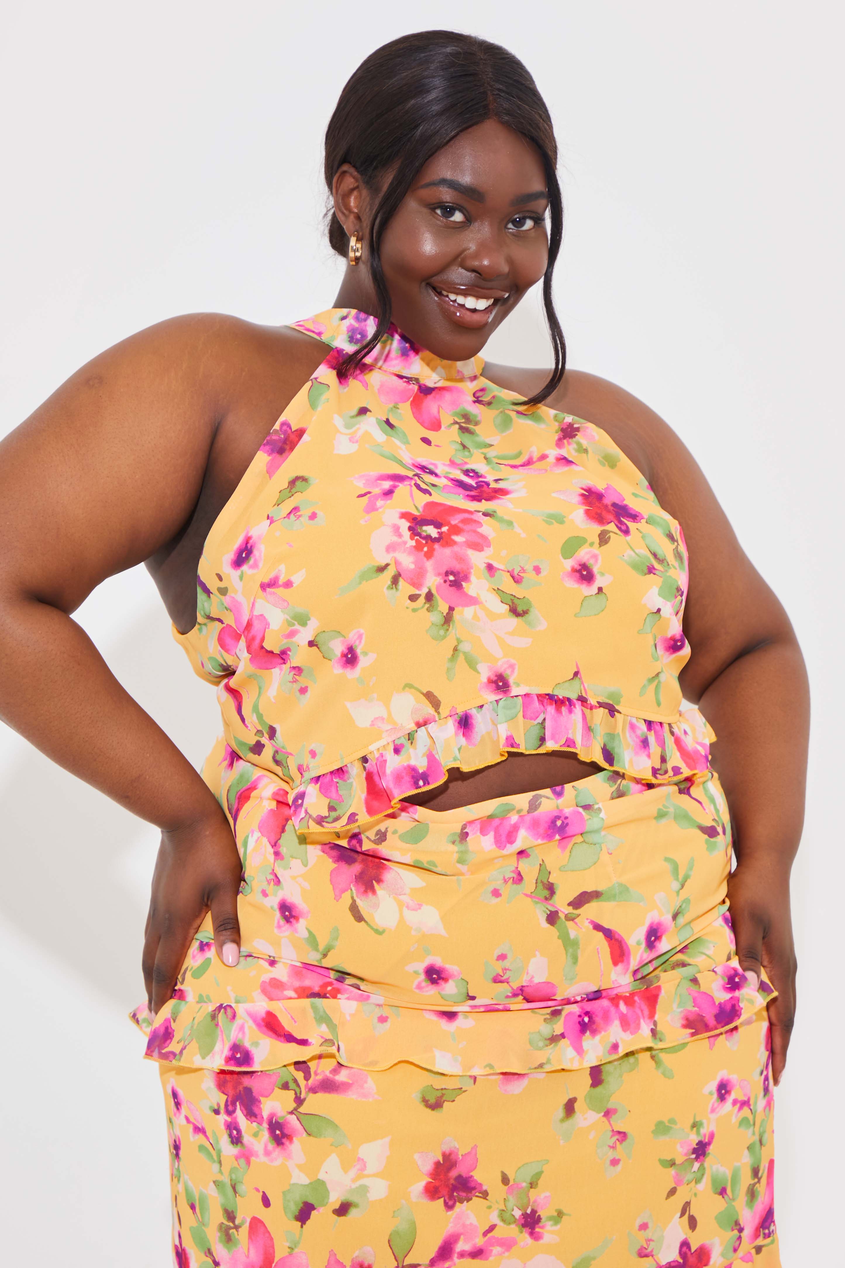 Floral Chiffon Halter Co-Ord Crop Top