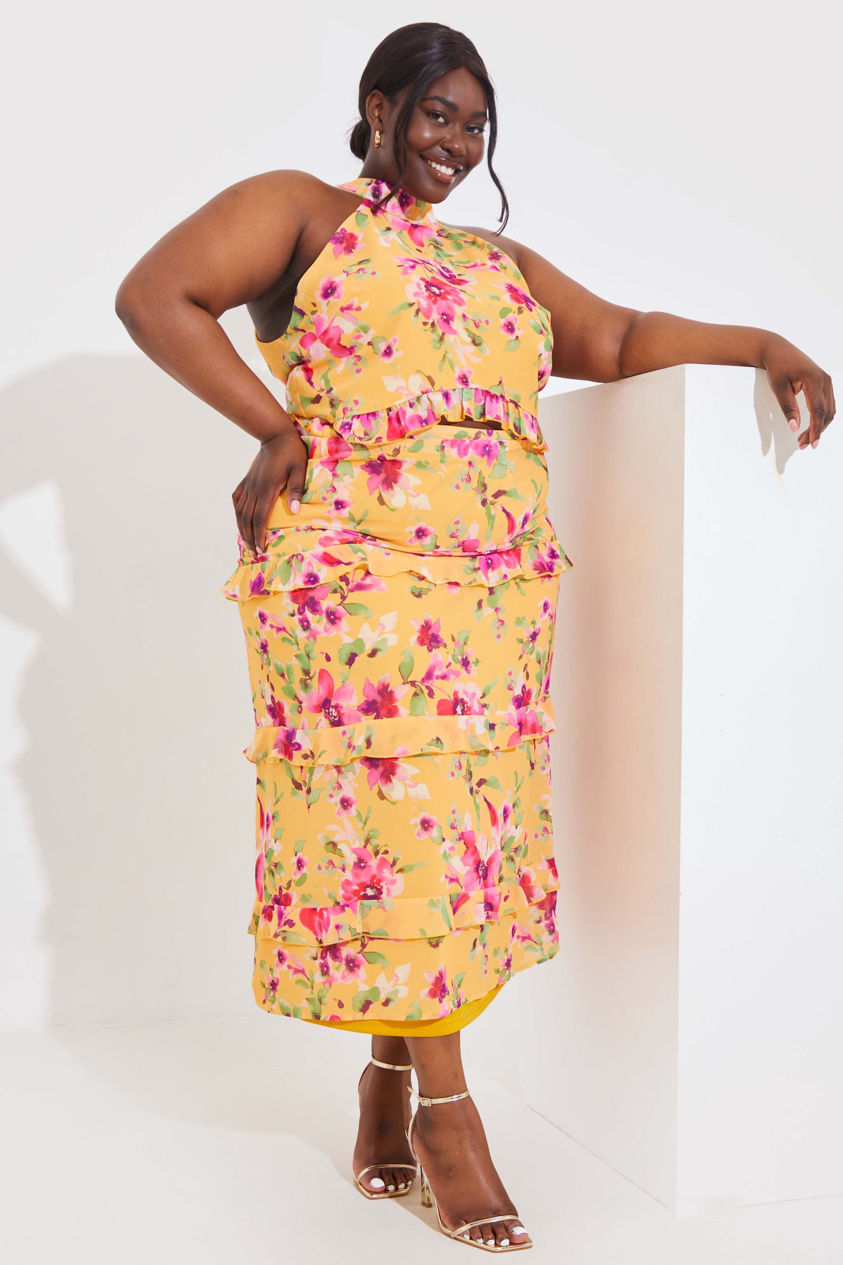 Floral Chiffon Halter Co-Ord Crop Top