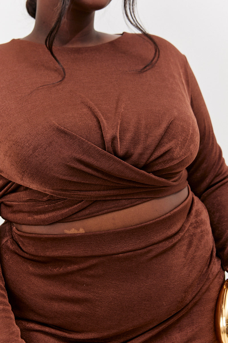 Twist Acetate Slinky Co-Ord Crop Top