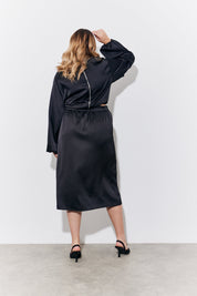 Black Curved Hem Satin Top