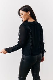 Black Ruffle Chiffon Blouse