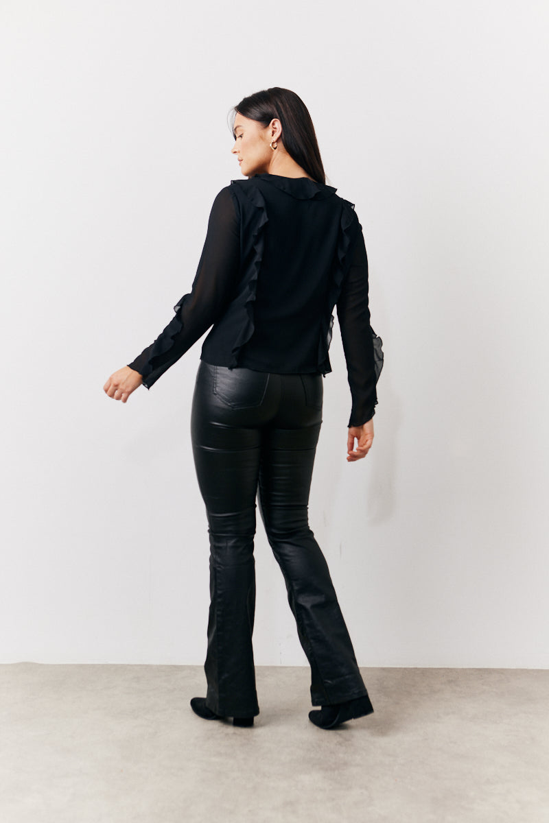Black Ruffle Chiffon Blouse