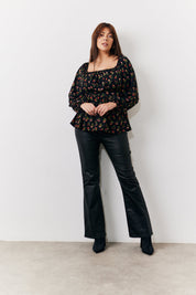 Black Rose Print Smock Top