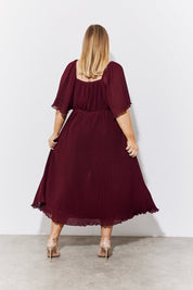 Burgundy Chiffon Angel Sleeve Midaxi Dress