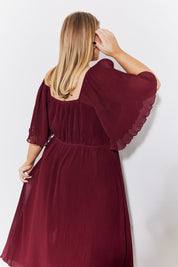 Burgundy Chiffon Angel Sleeve Midaxi Dress