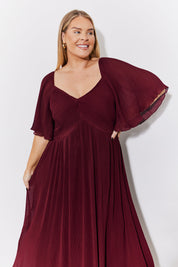 Burgundy Chiffon Angel Sleeve Midaxi Dress
