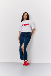 White Embroidered Ciao Slogan T-Shirt
