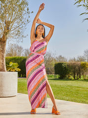 Abstract Printed Maxi Skirt In Purple