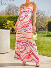 Cami Crossover Strap Swirl Print Maxi Dress in Pink