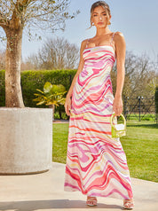 Cami Crossover Strap Swirl Print Maxi Dress in Pink