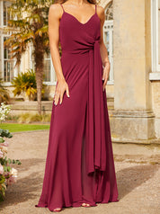 Ruched Wrap Maxi Dress in Wine