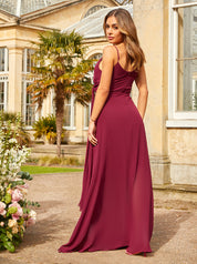 Ruched Wrap Maxi Dress in Wine
