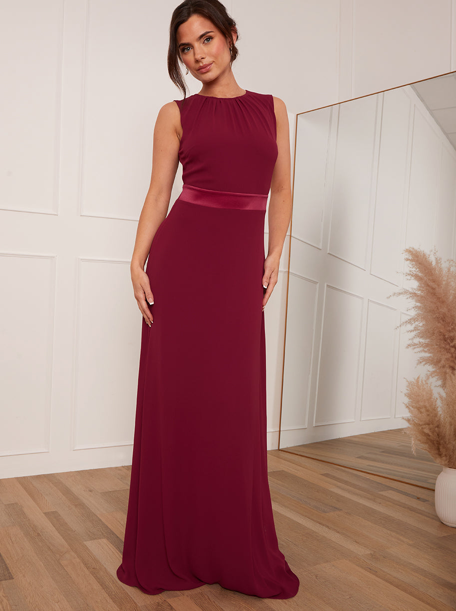 Petite Cut-Out Bow Back Maxi Dress in Wine