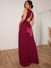 Petite Cut-Out Bow Back Maxi Dress in Wine