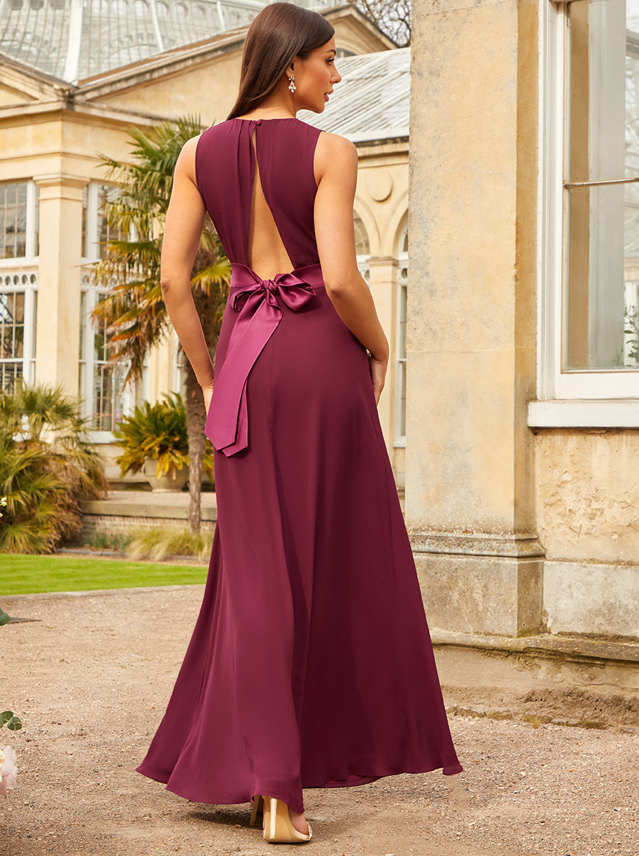 Cut-Out Bow Back Maxi Dress in Wine