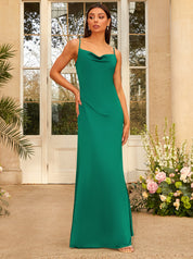 Cowl Neck Satin Maxi Dress in Green