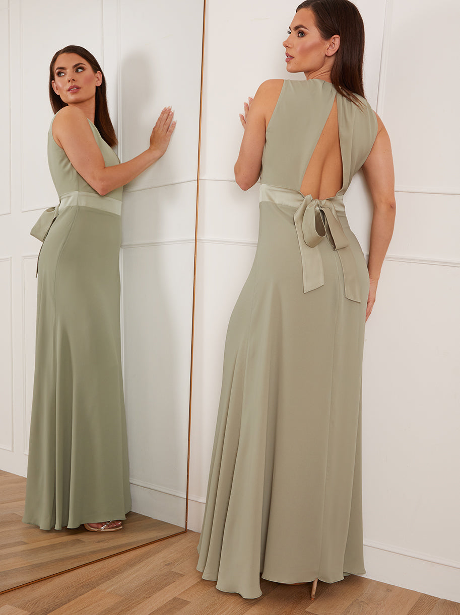 Petite Cut-Out Bow Back Maxi Dress in Sage