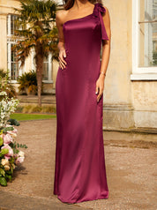 One-Shoulder Satin Maxi Dress in Wine