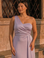 Plus Size One Shoulder Satin Maxi Dress in Lilac