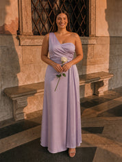 Plus Size One Shoulder Satin Maxi Dress in Lilac