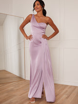 One Shoulder Satin Maxi Dress in Lilac