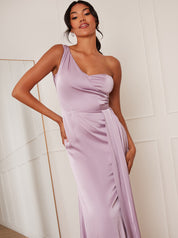 One Shoulder Satin Maxi Dress in Lilac