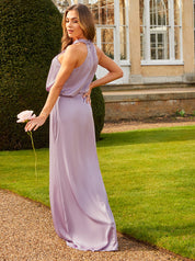 Halter Neck Satin Maxi Dress in Lilac