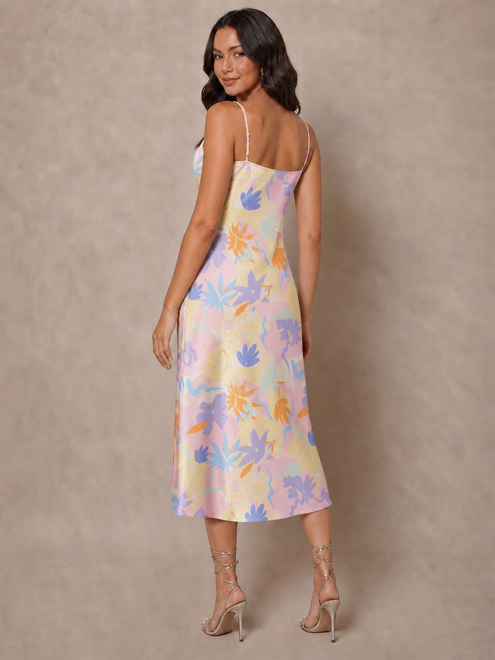 Cami Strap Floral Midi Slip Dress in Pink