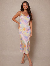 Cami Strap Floral Midi Slip Dress in Pink