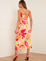 Abstract Print Midi Slip Dress in Orange