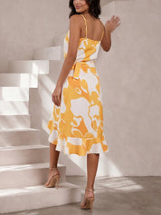 Ruffle Printed Wrap Midi Skirt in Yellow