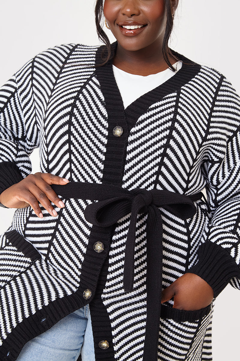 Herringbone Belted Cardigan