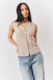 Mocha Ribbed Button Up Knitted Waistcoat