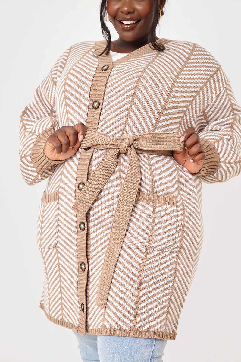 Herringbone Belted Cardigan