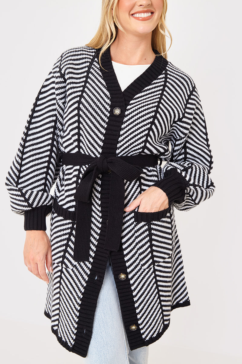 Herringbone Belted Cardigan
