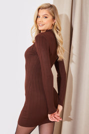 High Neck Variegated Rib Knit Mini Dress