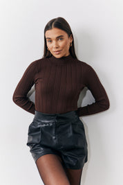 High Neck Variegated Rib Knit Top