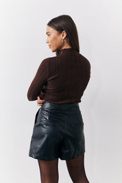 High Neck Variegated Rib Knit Top