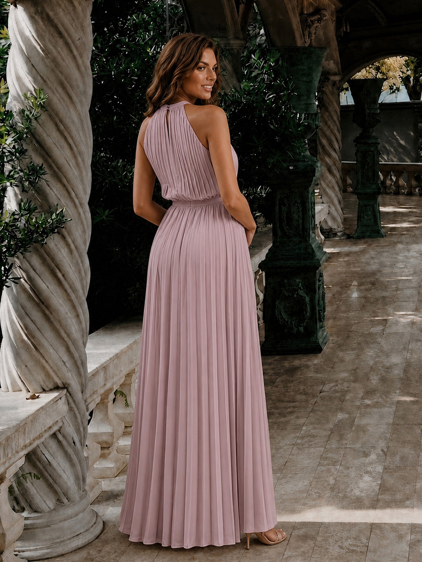 Petite Pleated Chiffon Maxi Dress in Blush Pink