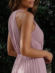 Pleated Chiffon Maxi Dress in Blush Pink