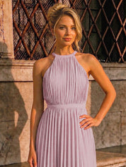 Petite Pleated Chiffon Maxi Dress in Blush Pink