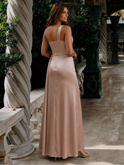 One Shoulder Satin Finish Maxi Dress in Champagne