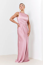 In The Style Rose Pink Satin Cowl Back Maxi Dress